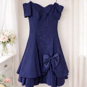 Y2k vintage Notorious Blue Floral Jacquard Cocktail Dress Size 5 Bow